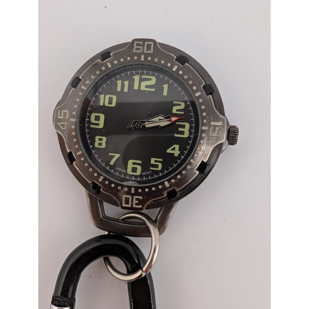 Carabiner Key Ring Watch Men's 42mm Gunmetal Tone Clip On New Battery